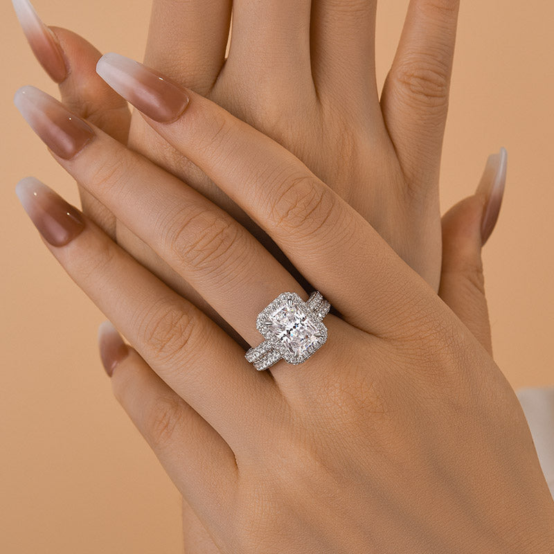 3.5ct Radiant Cut Diamond Ring Set - White/Yellow Gold