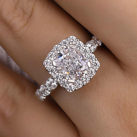 2.5Ct Cushion Halo Engagement Ring - 925 Silver 18K Gold
