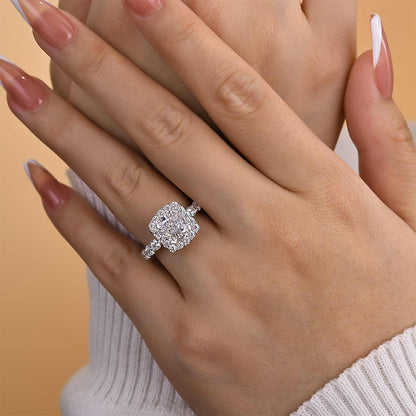 2.5Ct Cushion Halo Engagement Ring - 925 Silver 18K Gold
