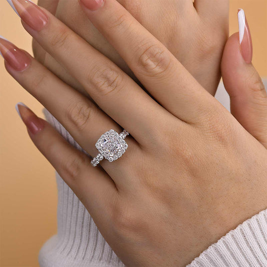 2.5Ct Cushion Halo Engagement Ring - 925 Silver 18K Gold