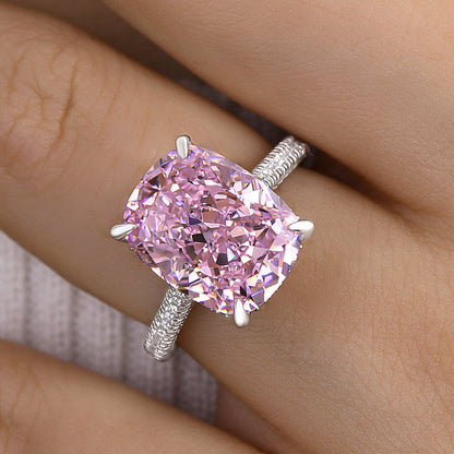 8Ct Pink Cushion Cut Engagement Ring 925 Silver White Gold