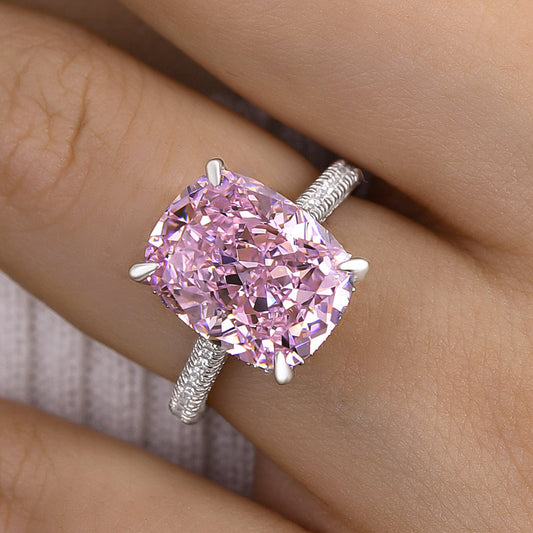 8Ct Pink Cushion Cut Engagement Ring 925 Silver White Gold