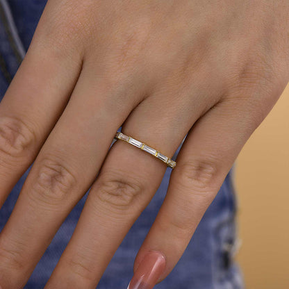 925 Silver Gold Plated 2ct Emerald Cut Diamond Band