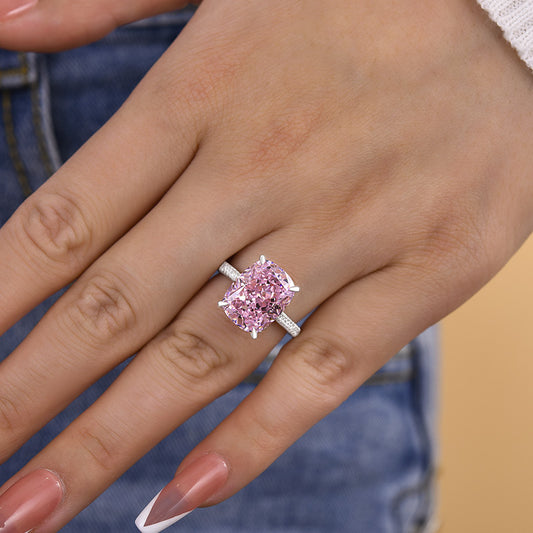 8Ct Pink Cushion Cut Engagement Ring 925 Silver White Gold