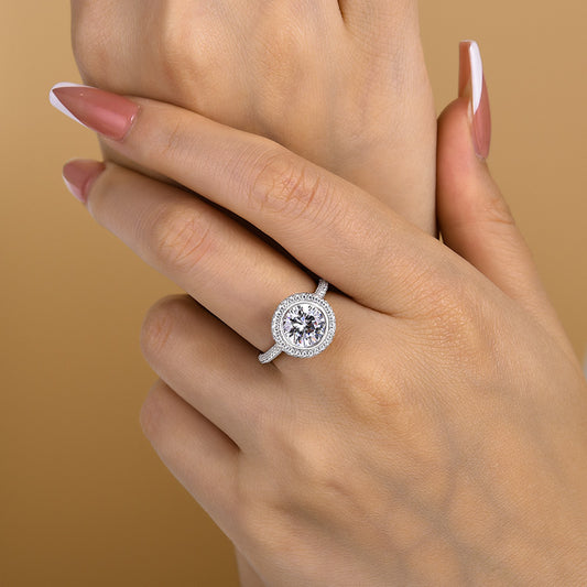 3Ct Round Halo Engagement Ring 925 Silver White Gold