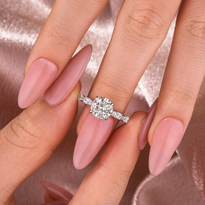 1.2 Carat Round Moissanite Engagement Ring 18K White Gold Plated