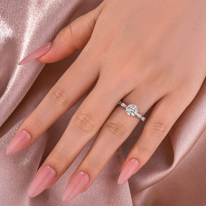 1.2 Carat Round Moissanite Engagement Ring 18K White Gold Plated