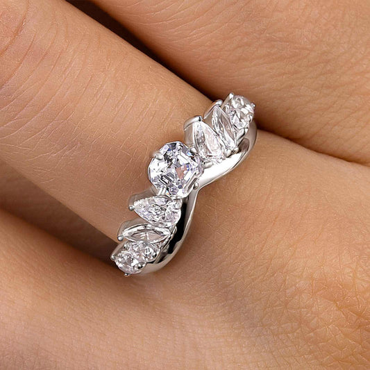 925 Silver 18K White Gold Plated 2ct Mixed Cut Diamond Band