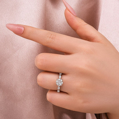 1.2 Carat Round Moissanite Engagement Ring 18K White Gold Plated