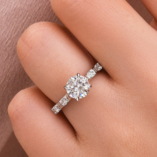 1.2 Carat Round Moissanite Engagement Ring 18K White Gold Plated