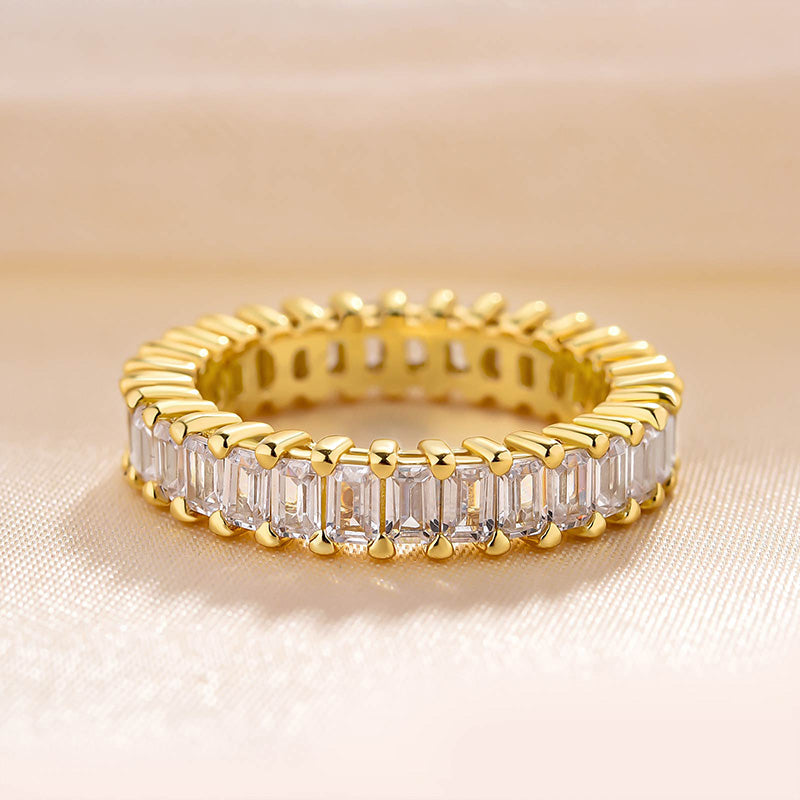 2.5Ct Emerald Cut Eternity Band 925 Silver White/Yellow Gold