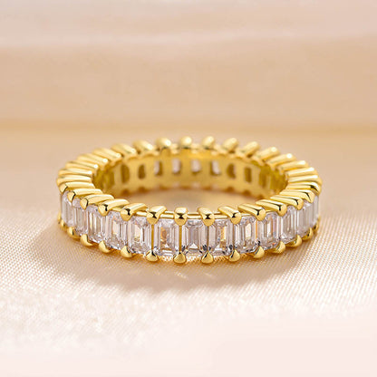 2.5Ct Emerald Cut Eternity Band 925 Silver White/Yellow Gold