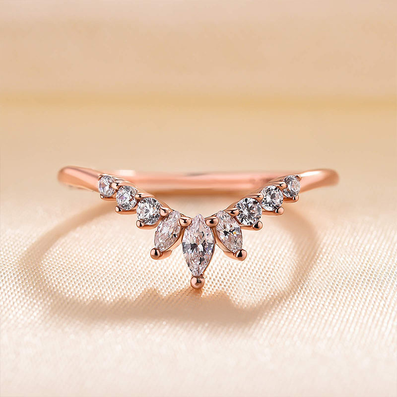 1Ct Round & Marquise Cut Diamond Band 925 Silver Rose Gold