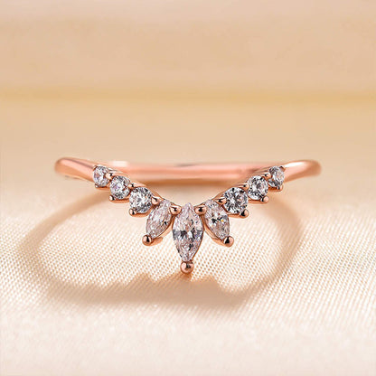 1Ct Round & Marquise Cut Diamond Band 925 Silver Rose Gold