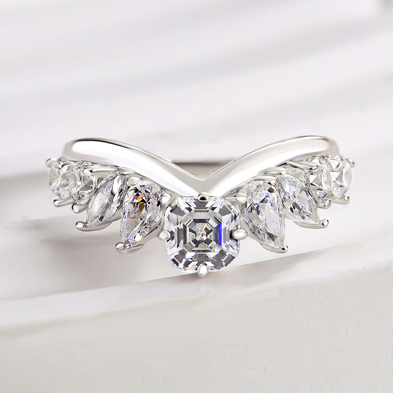 925 Silver 18K White Gold Plated 2ct Mixed Cut Diamond Band