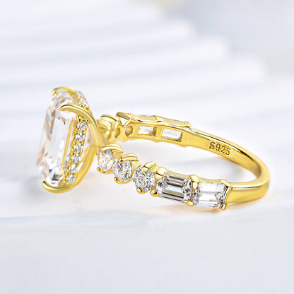 3.5Ct Emerald Cut G Color Diamond Ring 925 Silver Yellow Gold