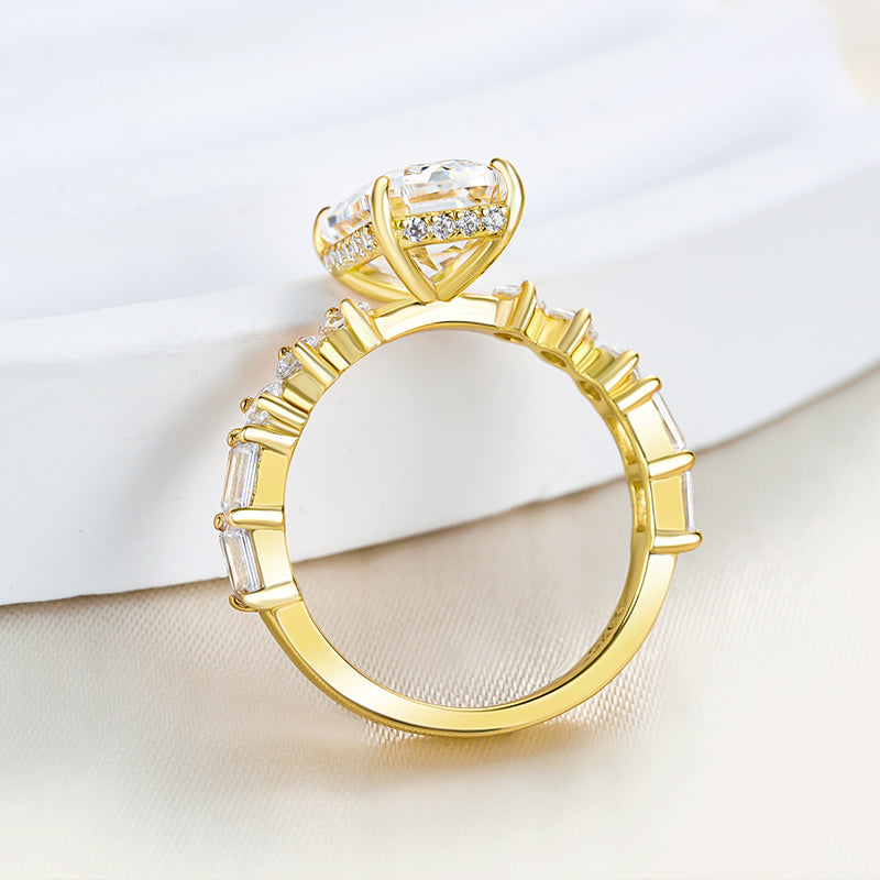 3.5Ct Emerald Cut G Color Diamond Ring 925 Silver Yellow Gold