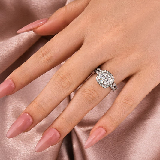 2Ct Round Moissanite Halo Ring & Anniversary Band Set