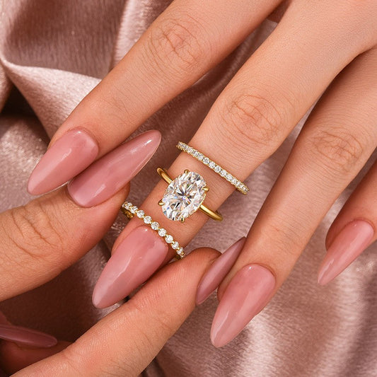 925 Silver 18K Gold Plated 4Ct Oval Moissanite Wedding