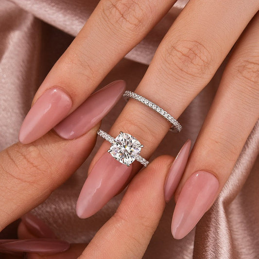 25 Carat Cushion Moissanite Ring 925 Silver 18K White Gold