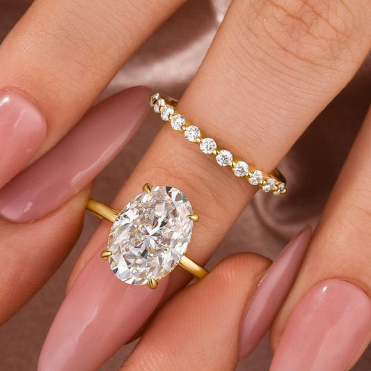 55 Carat Oval Moissanite Ring Set 925 Silver 18K Yellow Gold