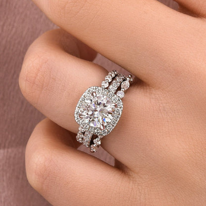 Elegant Moissanite Diamond Ring Set Timeless Romance 2 Carat Round Cut