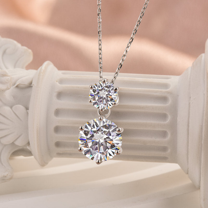 925 Silver 18K White Gold Plated 3ct Moissanite Round Cut Pendant Necklace