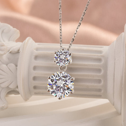 925 Silver 18K White Gold Plated 3ct Moissanite Round Cut Pendant Necklace