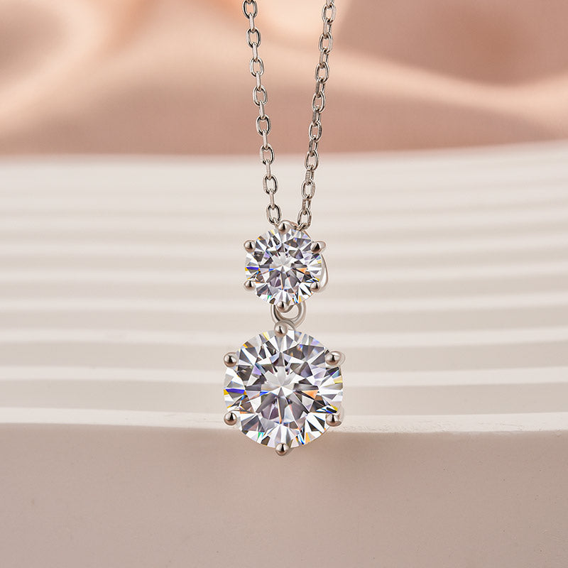 925 Silver 18K White Gold Plated 3ct Moissanite Round Cut Pendant Necklace