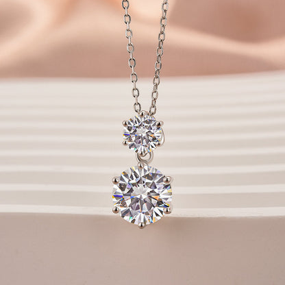 925 Silver 18K White Gold Plated 3ct Moissanite Round Cut Pendant Necklace