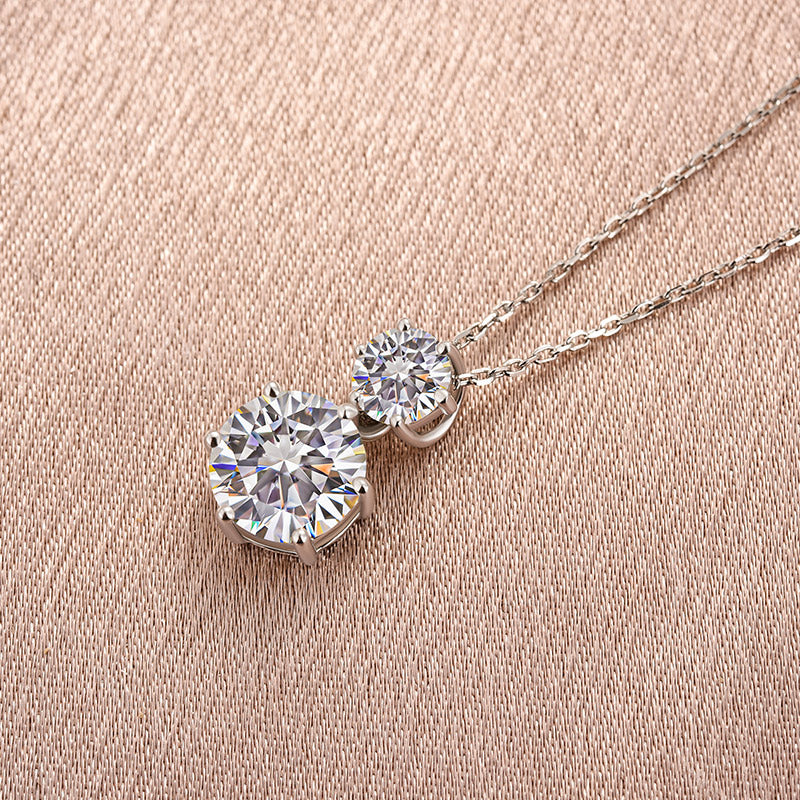 925 Silver 18K White Gold Plated 3ct Moissanite Round Cut Pendant Necklace
