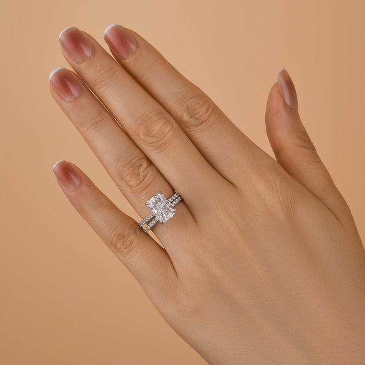3.5Ct Radiant Cut Wedding Set 925 Silver Three Gold Options