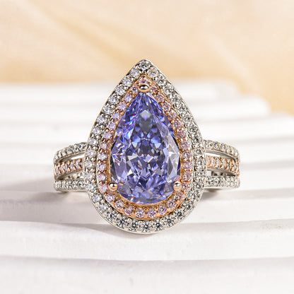 Aquamarine Blue Pear-Cut Simulated Diamond Engagement Ring
