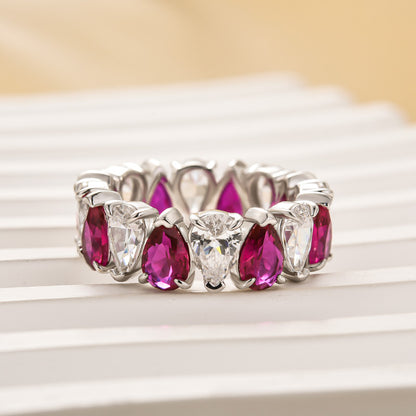 925 Silver White Gold Plated 8ct Pear Cut Color Diamond Band