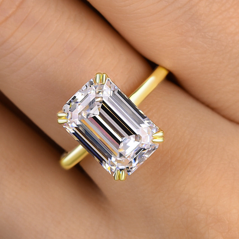 7Ct Emerald Cut Engagement Ring 925 Silver Yellow Gold