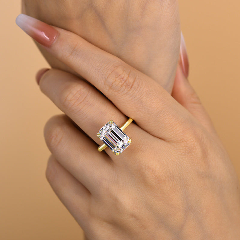 7Ct Emerald Cut Engagement Ring 925 Silver Yellow Gold