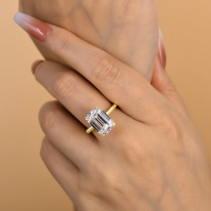 7Ct Emerald Cut Engagement Ring 925 Silver Yellow Gold