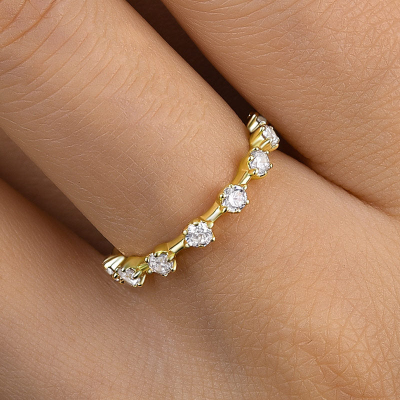 925 Silver Gold Plated 0.5ct Round Diamond Wedding Band