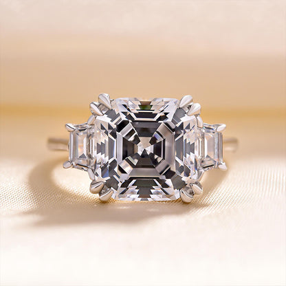 Exclusive Asscher Cut Three Stone Diamond Ring