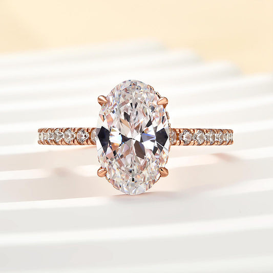 2.5ct Oval Cut Simulated Diamond Ring in 925 Silver & 18K Gold