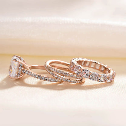 4.5Ct Cushion Cut 3PC Ring Set - White/Yellow/Rose Gold Plated