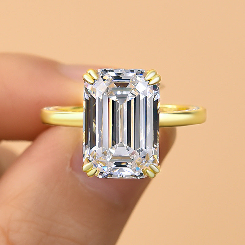 7Ct Emerald Cut Engagement Ring 925 Silver Yellow Gold