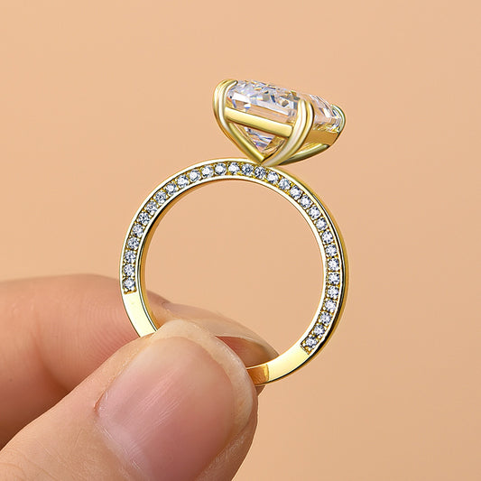 7Ct Emerald Cut Engagement Ring 925 Silver Yellow Gold