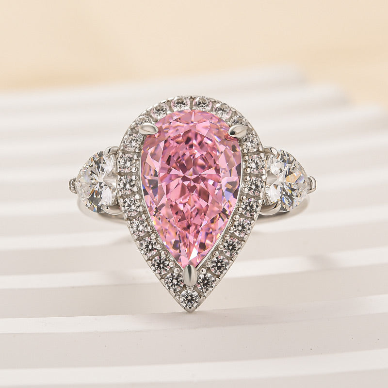 4 Carat Pear Cut Pink Sapphire Three Stone Ring