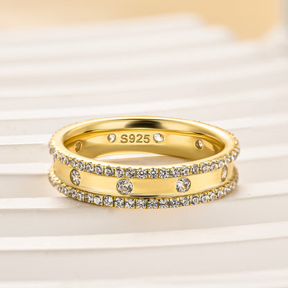 925 Silver Gold Plated 0.8ct Wide Diamond Wedding Band