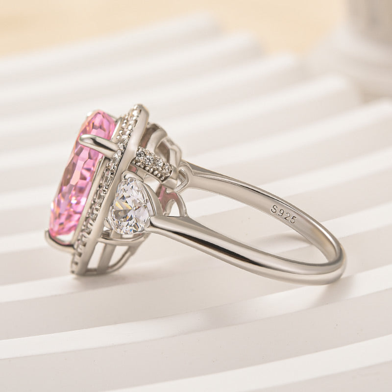 4 Carat Pear Cut Pink Sapphire Three Stone Ring