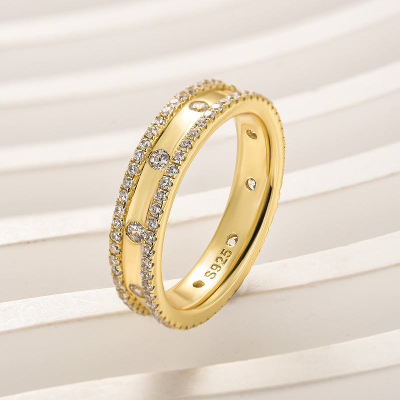 925 Silver Gold Plated 0.8ct Wide Diamond Wedding Band