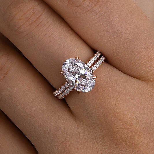 4.0CT Oval Cut Three-Tone Diamond Bridal Set