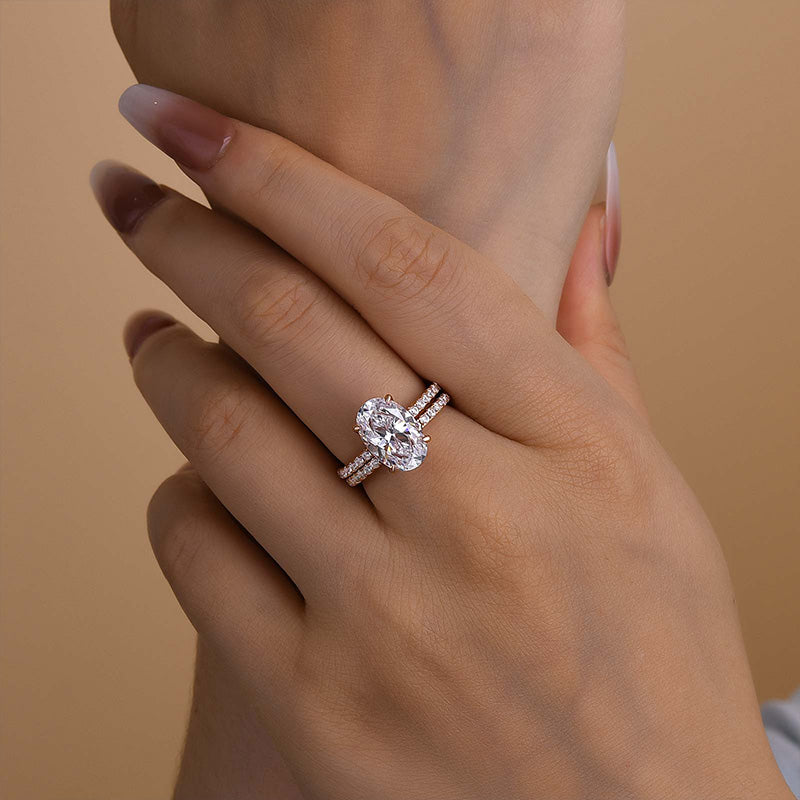 4.0CT Oval Cut Three-Tone Diamond Bridal Set