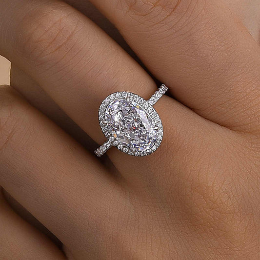 4 Carat Oval Cut Halo Engagement Ring White Gold Plated